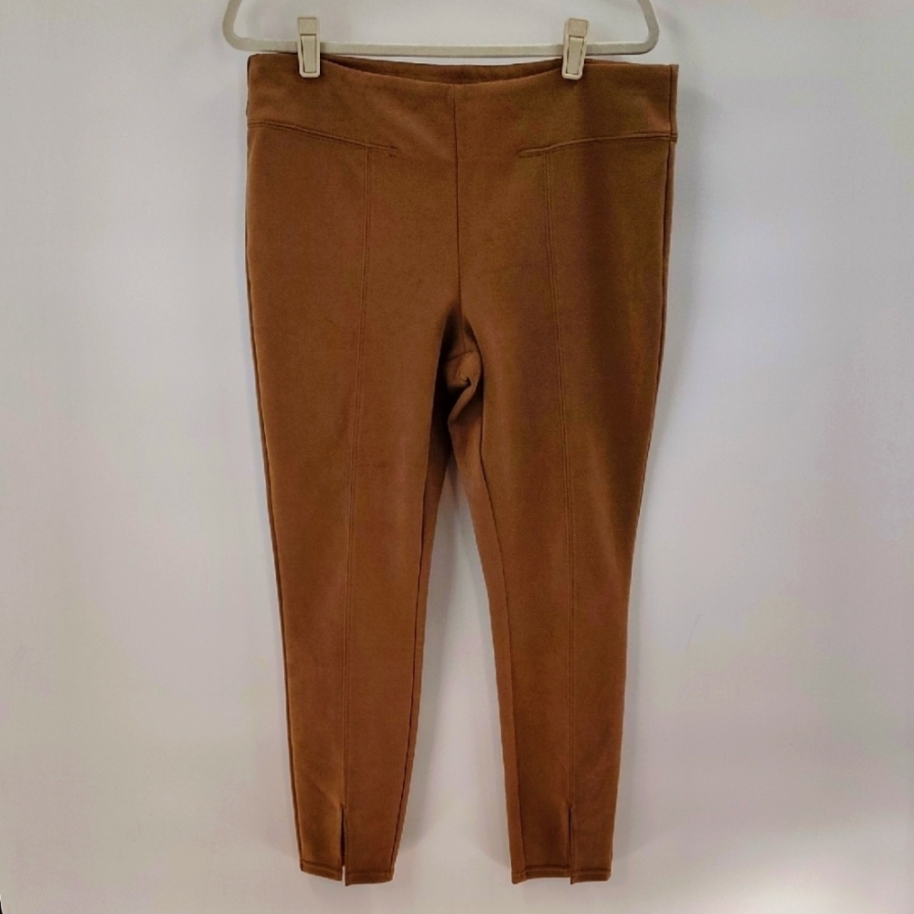 Anna & Ava Pants Size XL Tan Faux Suede Skinny Split Front Hem Dress Pant